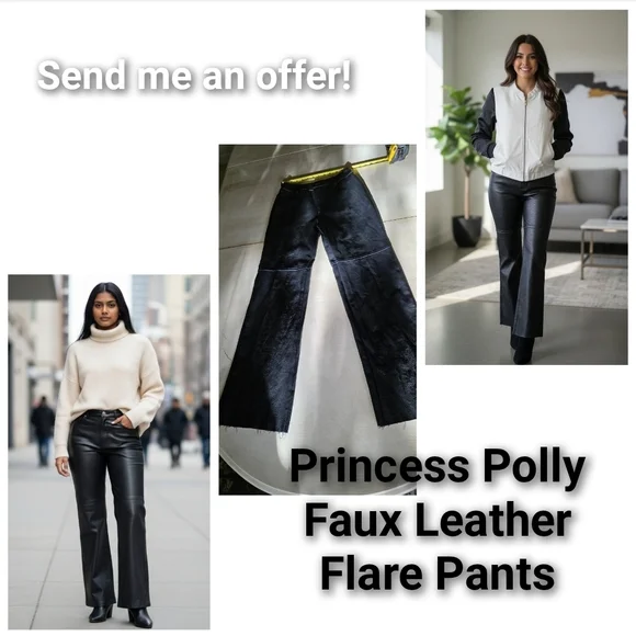 Flare Pants Princess Polly Faux Leather. Black Size 4🤎 - Picture 12 of 14